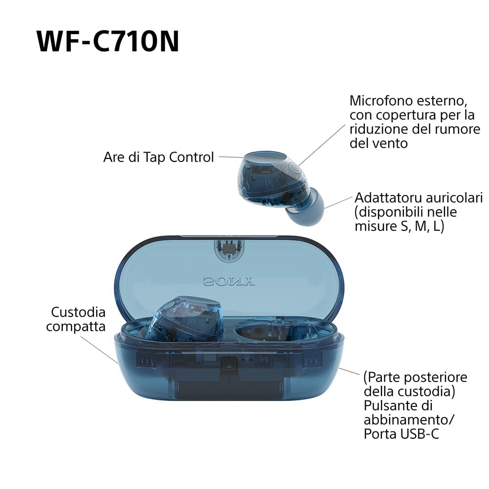 Sony WF-C710N auricolari Truly Wireless con Noise Cancelling, qualità delle chiamate,connessione multipoint,IPX4, fino a 40 ore di autonomia, compatibili con iOS e Android, Glass Blue (nuovo modello)