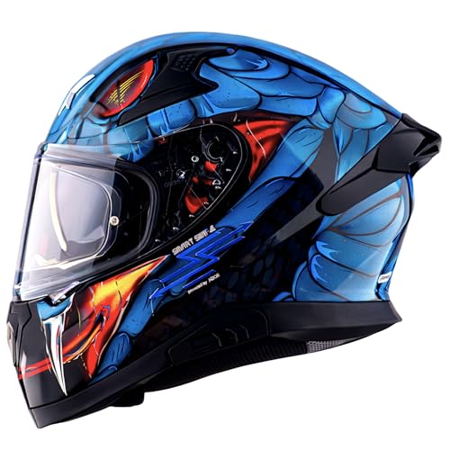 Image of Apex Venomous Smart Helmet - Bluetooth, High-Impact, Scratch-Resistant Visor, Sensor- Black Blue, M