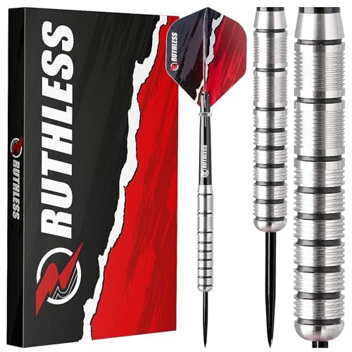 RUTHLESS Ranger III Professional Tungsten Steeltip Darts Set in 24g and 26g, with Flights and Stems Shafts (24g)
