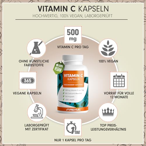 Vitamin C hochdosiert - 730 Kapseln - 500 mg Vitamin C gepuffert - hochwertiges Calcium-Ascorbat optimal hochdosiert - laborgeprüft mit Zertifikat - 100% vegan 2x 365 Kapseln 2
