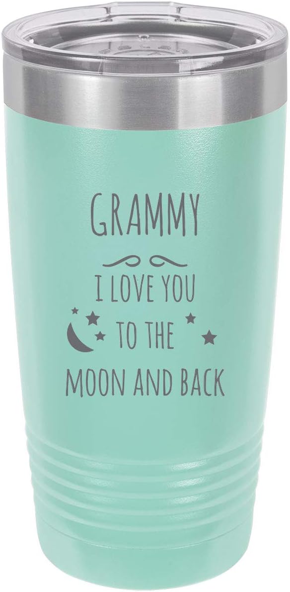 Grammy – I love you to the Moon and Back Stainless Steel Engraved Insulated Tumbler 20 Oz Travel Coffee Mug, Teal