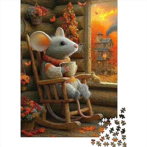 Puzzle de 1000 piezas para adultos amantes de puzzles con diseño de cabaña y ratón