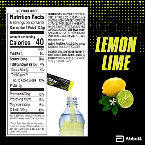 Pedialyte Sport Electrolyte Powder, Fast Hydration With 5 Key Electrolytes For Muscle Support Before, During, & After Exercise, Lemon Lime, 0.49-Oz Packets (24 Count) #TOP5