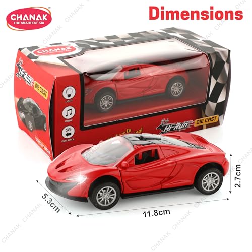 Image of Chanak Die Cast Car for Kids Alloy Metal Pull Back Car Toy Car Toy Vehicle with Openable Doors & LED Lights Cars for Kids Collectible Toy Vehicle Gift for Kids Boys Girls BIS Approved (Red)