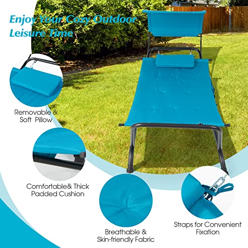 Giantex Hanging Hammock With Stand, Patio Hanging Chaise Lounge Chair W/Canopy, Cushion, Pillow & Storage Bag, Heavy Duty Swing Hammock Bed For Garden Lawn Backyard Patio Poolside Porch (Blue) #TOP4