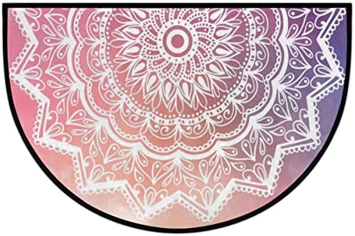Ethnic Floral Mandala Flower Half Round Doormat Rug Wear Resistant Half Circle Rrug Non-Slip Semi Circle Area Rug Water Absorption Indoor Entrance Doormat for Bathroom Bedroom Home Decor 36x24 in
