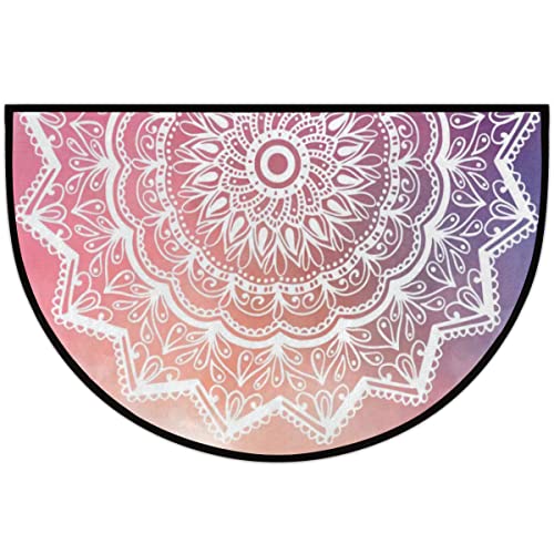 Ethnic Floral Mandala Flower Half Round Doormat Rug Wear Resistant Half Circle Rrug Non-Slip Semi Circle Area Rug Water Absorption Indoor Entrance Doormat For Bathroom Bedroom Home Decor 36X24 In #TOP28