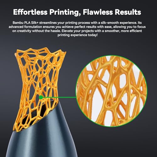3DTOOLS Bamboo 1.75MM PLA Silk+ Filament Shiny Like Chrome, Smooth Like Silk High Speed &Easy Printing Eco Friendly with RFID for Bambu Lab A1,A1MINI,X1,P1 AMS 1KG +/- 0.03mm (Gold 13405)