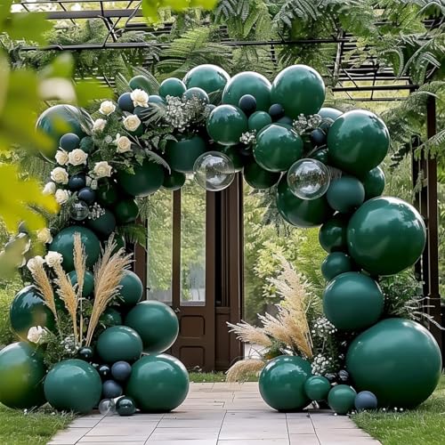 Double Stuffed Dark Green Balloon Arch Kit Different Sizes Emerald Green Balloons for Graduation Baby Shower Bachelorette Bridal Wedding Birthday Jungle Party Decorations