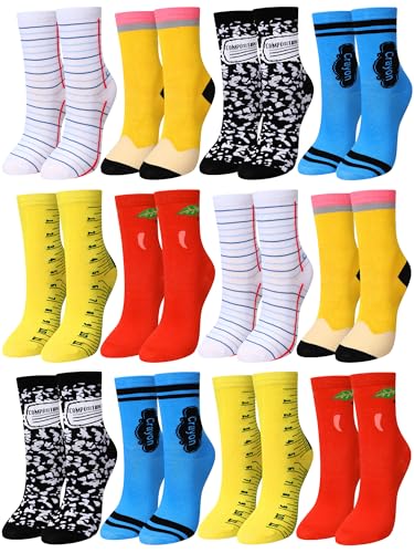 Halfchet 12 Pairs Back to School Pencil Crayon Socks