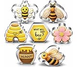 LUBTOSMN Bee Cookie Cutters Set - 3 Inches - 7 Piece - Beehive, Flower, Honeycomb and Honey Jar Stainless Steel Biscuit Molds for Honey Bee Party Decoration Favor