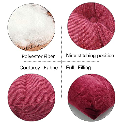 HIGOGOGO Solid Square Seat Cushion, Tufted Thicken Pillow Seat Soft Corduroy Chair Pad Tatami Floor Cushion for Yoga Meditation Living Room Balcony Office Outdoor, Wine, 22x22 Inch - Thumbnail 3