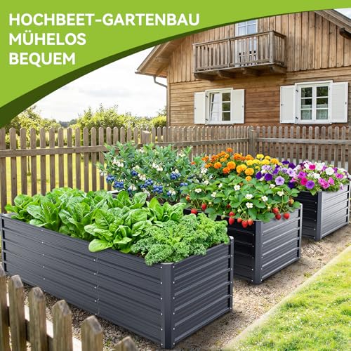 Ohuhu Metall Hochbeet Pflanzenbeet 240x90x60 cm, Hochbeete für Garten aus Robustes Stahlblech, Rostgeschützt & Stabil, Ideal für Garten Gemüse Kräuter Blumen Anthrazit