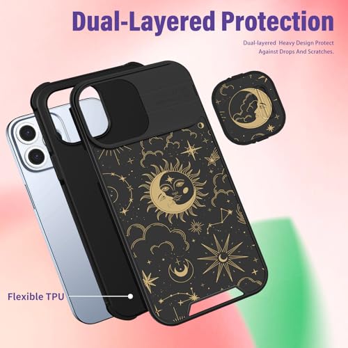 Image of Funermei for iPhone 12 /for iPhone 12 pro Case - Women Girls Cute Phone Cover Girly Pretty Aesthetic Sun Moon Stars Unique Design with Camera Cover Funda for Apple for iPhone 12 /for iPhone 12 pro