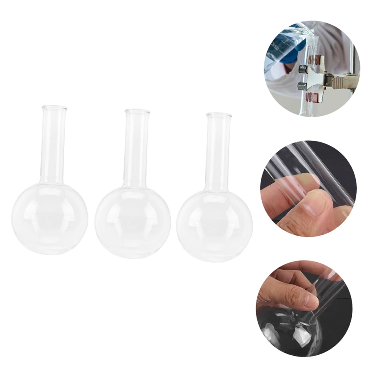 Matraz de Fondo Plano 250ml 3 Piezas de Vidrio Transparente | Cuello Estrecho, Pared Uniforme, Apto para Calentamiento, Educación E Investigación