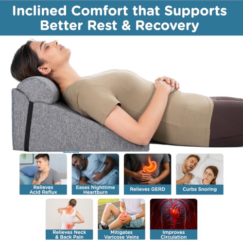 Image of ComfyHug Wedge Cushion with Headrest for Sleeping & Back Support - Bed Wedge Pillow for Acid Reflux, GERD, Snoring & Post-Surgery Relief | High-Density Foam, Washable Cover (20 x 18 x 10 Inch, Grey)