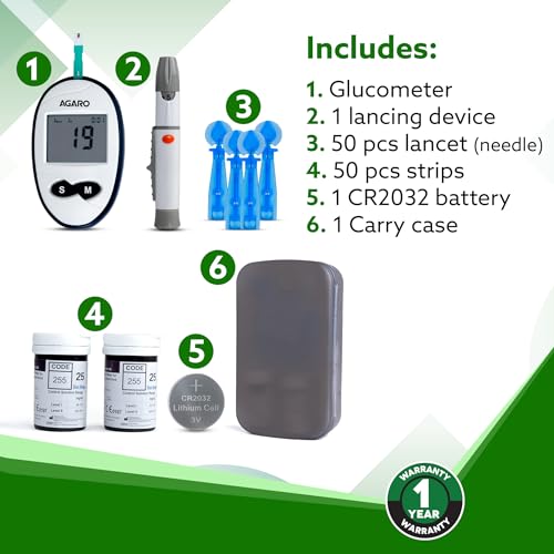 AGARO Glucometer, Blood Glucose Monitoring System with 50pcs Strips & Lancets, Glucometer Machine, Instant Blood Sugar Test at Home, Fast Blood... - Image 5