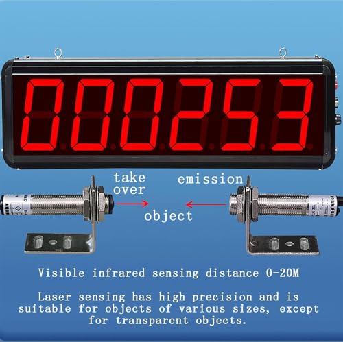 Contatore a sensore per Nastri trasportatori e conteggio visitatori, Display Digitale a LED a 6 cifre, Conta Fino a 999999, Ideale per conteggi su binari, Facile da Usare, 3 pol,3inch