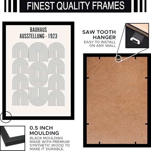 Image of BLINKART Vintage Bauhaus Retro Geometric Aesthetic Poster Gallery | Colorful Wrap Framed For Home Office Studio Living Room Modern Art Studio Decoration Abstract Shapes | (d83) | 13x10 Inch