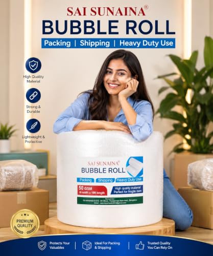 Image of Air Bubble Wrap Packing Roll 75 meter | Protective Cushioning Wrap for Packaging & Moving | Lightweight Bubble Packaging Roll for Fragile Items, Glassware, Electronics & Shipping (75 meter)