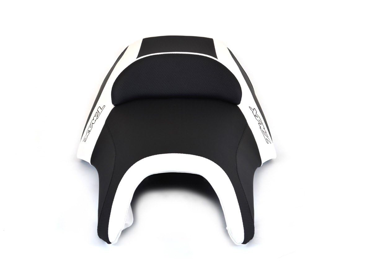Coprisella compatibile con Yamaha T-Max 500 2008-2011/530 2012-2016 nero/bianco con cuciture nere (F)