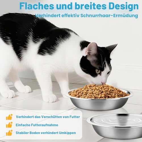 Katzennäpfe, 3 Stück Fressnäpfe für Katzen Edelstahl, Spülmaschinenfest