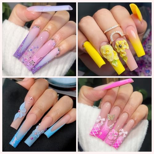 Image of UNA GELLA Tapered Square Nail Tips XXL 216 PCS No C Curve Nail Tips Extra Long Straight Nails Half Fake No Trace for Acrylic Tips for Home DIY with Box
