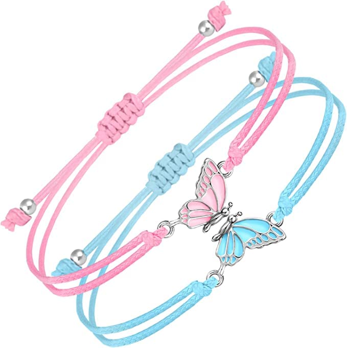 El Regalo Best Friends Butterfly Friendship Bracelets for 2 Girls, BFF Long Distance Matching Butterfly Bracelets Friendship Gifts (Pink & Blue Butterfles) (B0C5RQ3544) Amazon Price History, Amazon Price Tracker