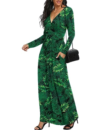 Image of LILBETTER Women Long Sleeve Deep V Neck Loose Plain Long Maxi Casual Dress