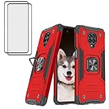 YaHan for Xiaomi Redmi Note 9S/Redmi Note 9 Pro Case with Tempered Glass Screen Protector [2 Pack]，Hybrid Heavy Duty 360 Degree Rotating Ring Kickstand Shockproof Defender Hard Back Case,Red