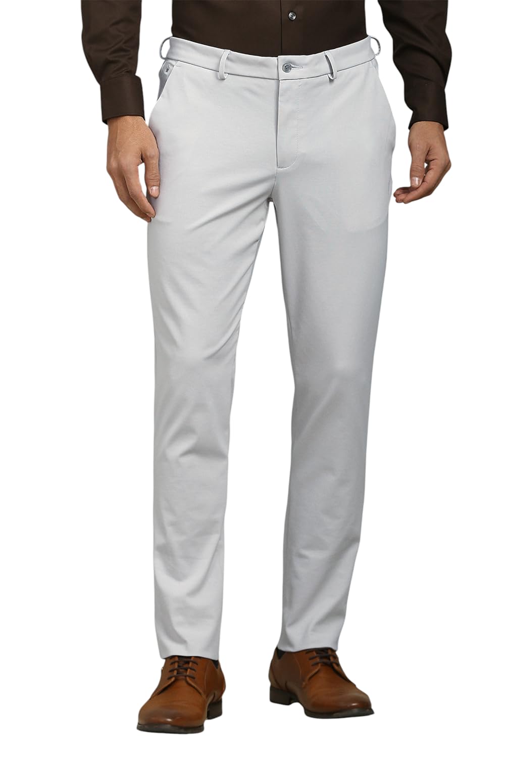 louis philippe Men White Solid Flat Front Formal Trousers-picture-53