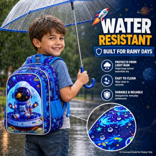 Image of 3Pcs Space Backpack for Boy, 16 inch Astronaut Bookbag for Elementary Preschool Kindergarten, Kids School Backpacks with Lunch Box (Blue)