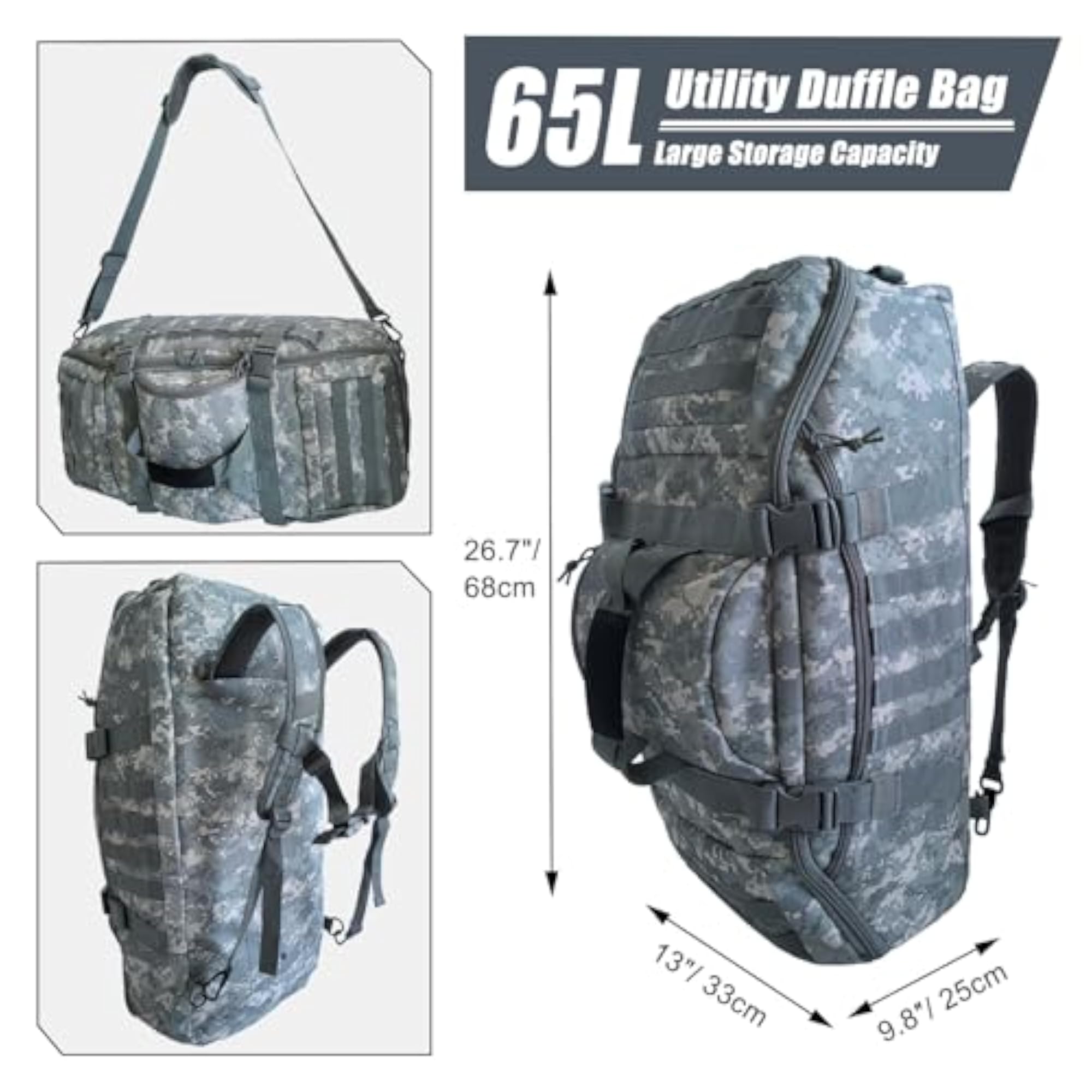 Large 3-in-1 Backpack MOLLE Pack for Sports