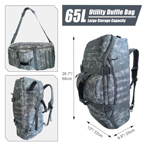 Image of Hannibal Tactical 65L Large Duffle Bag, 3-in-1 Tactical Backpack MOLLE Pack for Sports, Gym, Outdoor, ACU