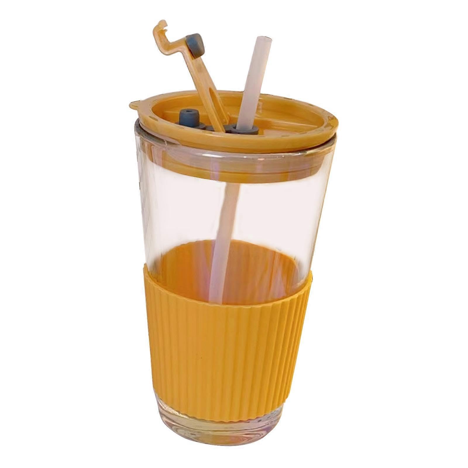 JOYHAPPST Heat Resistant Glass Water Cup with Lid Straw Cute Strawberry Cartoon Water Bottle Milk Juice Coffee Mugs for Travel