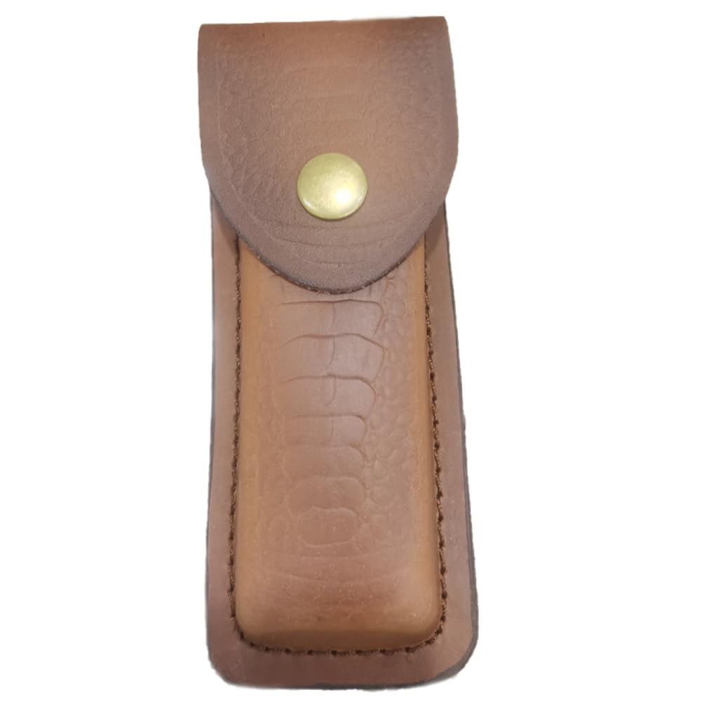 Luxylei Men's C Rusti Leather Folding Knife Pouch Lip On Pocket Tool Holder With Snap Losure Fold Knife Scabbard Tool Flashlight Belt Loop Ase