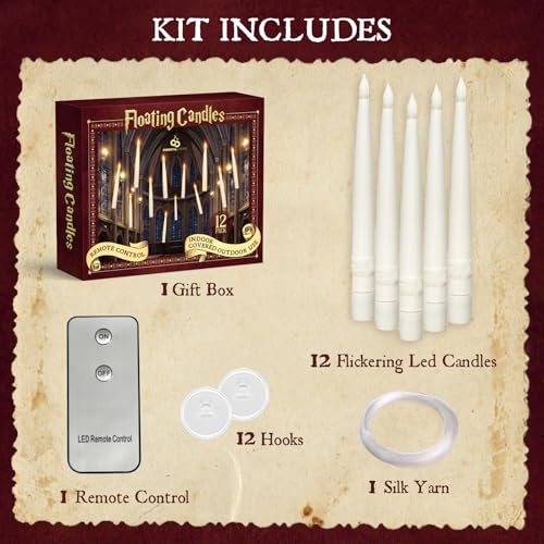 ORIENTAL CHERRY Halloween Decorations - Floating LED Candles with Remote Control -12Pcs Magic Witch Wizard Christmas Decor for Indoor Home Room Classroom Bedroom Birthday Party (with Common Remote)