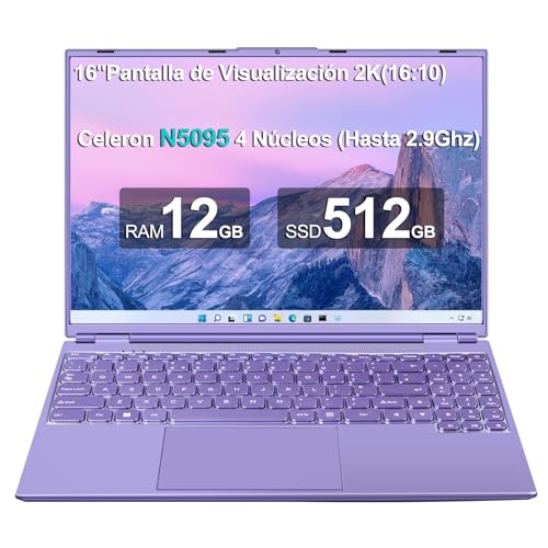 AOCWEI Portátil Win 11 con 5G WiFi 12+512GB SSD Expansión 1TB, BT 4.2 Mini Puerto Multimedia Portatiles Ventilador Refrigeración 1920 * 1200 FHD-Morado