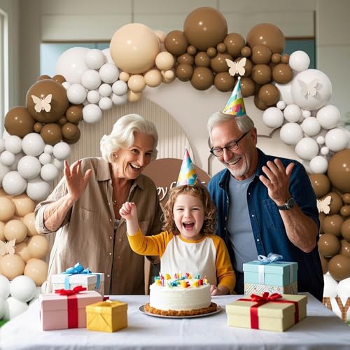 Image of 412Pcs Netural Balloon Garland Arch Kit, 5 10 12 18inch Brown Balloon Garland Arch Kit for Birthday Teddy Bear Baby Shower Neutral Party Decoration