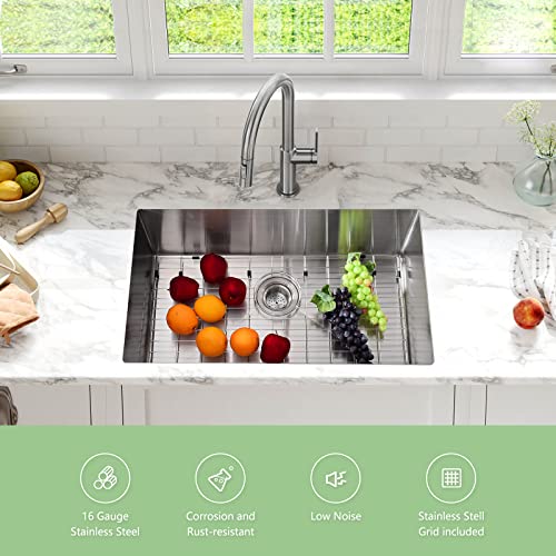 Homfan 30 Inch Kitchen Sink For Single Bowl,Undermount Kitchen Sink Stainless Steel Sink 16 Gauge Kitchen Sinks With Accessories, Easy Drain And Low Noise 30" X18" X10" (Brushed Nickel) #TOP1