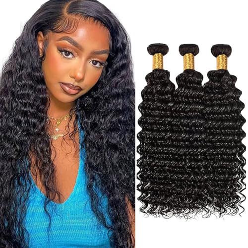 TARPION 22 24 26 Inch Deep Wave Bundle Color #1B Human Hair Bundles