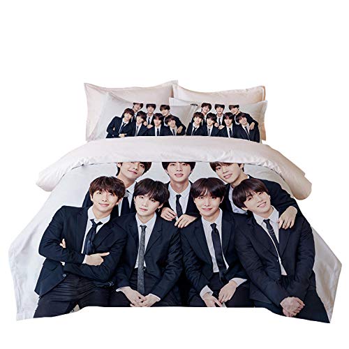 DZZQQ BTS Juego de Ropa de Cama,para Cama 150,Celebridad Coreana Juego de Funda Nórdica 220x240cm 3D Foto de Grupo de Chicos BTS - Blanco Juego...