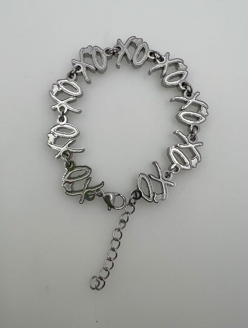 XO Stainless Steel Charm Bracelet, Silver Chain, Adjustable, Minimalist Style, Rapper Bracelet for Men and Women
