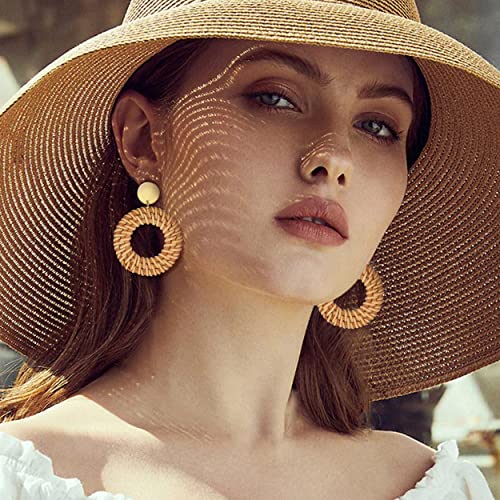 HAIAISO 9Pairs Clip on Drop Earrings for Women Statement Rattan Resin Acrylic Tassel Drop Dangle Earrings Lightweight Geometric Hoop Non Piercing Earrings-style2