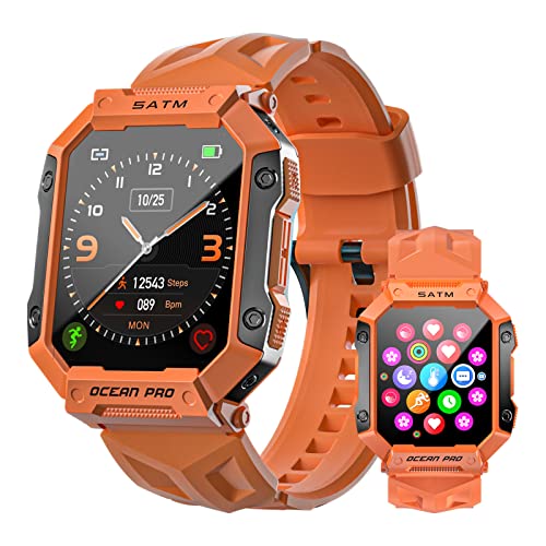 Lokmat Smart Watch - Fitness Tracker Smart Watches For Women Men With Heart Rate, Blood Pressure & Sleep Monitor, Long Battery Life Military Smartwatch Compatible With Iphone Android Phone(Orange) #TOP28
