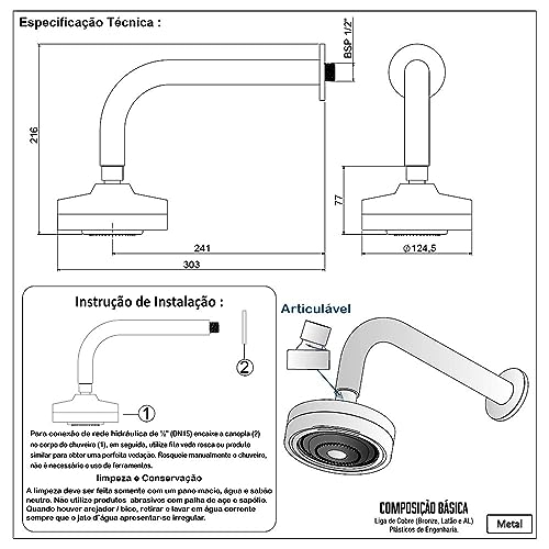 Chuveiro Ducha Gás E Solar Auto Limpante Articulável Cromado SHOP HIDRAULICA
