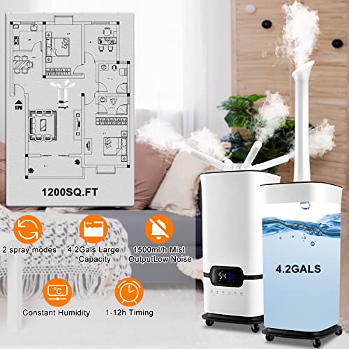 Industrial Humidifier Commercial Humidifier With Water Pipe 1500Ml/H Cool Mist Humidifier,1200Sq.ft 17L/4.2Gals Whole House Humidifier Top Filled Humidifier For Large Room Green House #TOP5