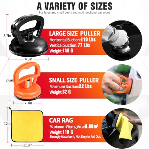 Image of Car Dent Puller,dent Remover Tool for car with Suction Cup,3 Pack | Dent Remover Tool Kit for Car Body Dents, with suction dent puller and Handle Lifter for Easy Car Dent Removal (Black+Orange)
