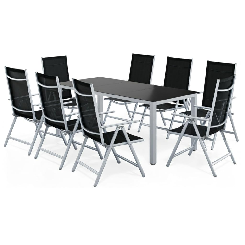Casaria® Gartenmöbel Set 8 Stühle mit Tisch 190x90cm Aluminium Sicherheitsglas Wetterfest Klappbar Modern Terrasse Balkon Möbel Sitzgruppe Garnitur Bern