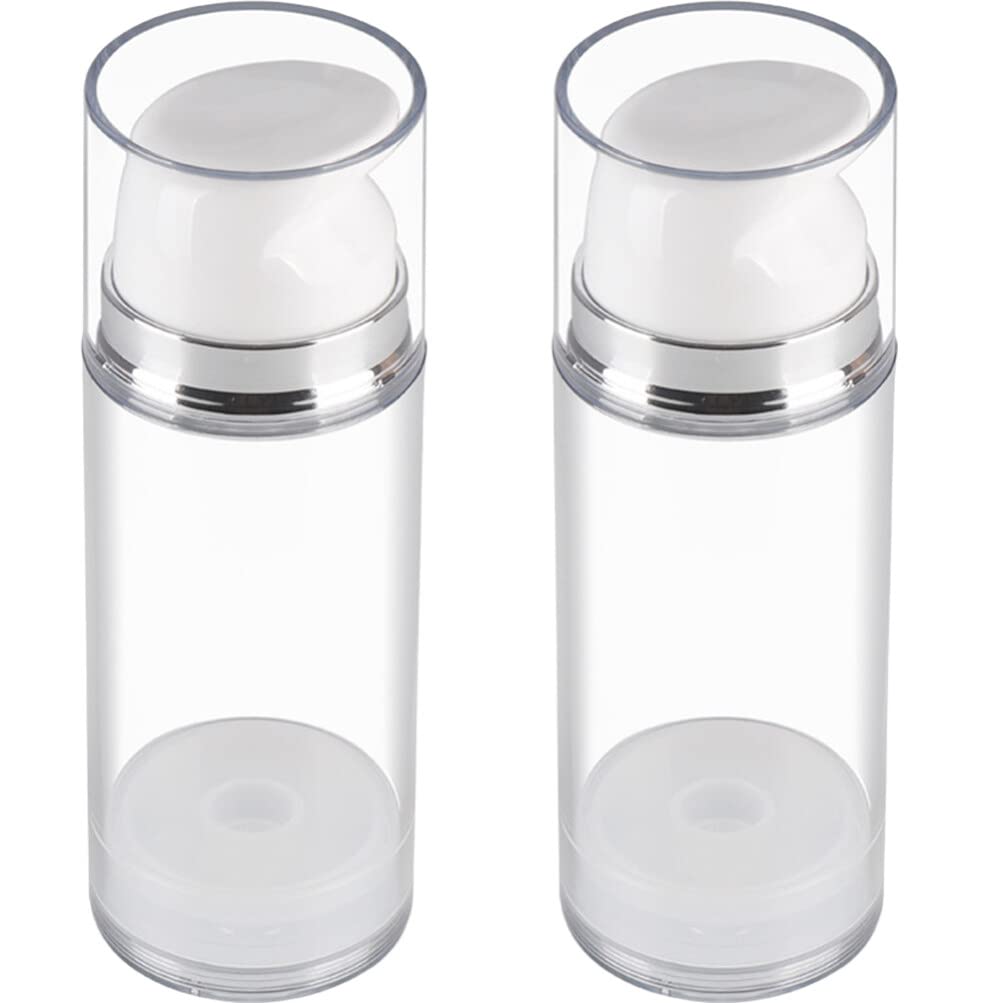 BeauprettyRefillable Lotion Dispenser 2Pcs 100ml Clear Airless Lotion Pump Bottles Empty Cream Vacuum Bottles Refillable Cosmetic Containers Travel Foundation Press Pump Bottles